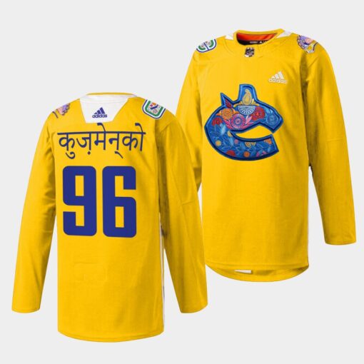 Vancouver Canucks Andrei Kuzmenko Diwali Night Yellow Jersey
