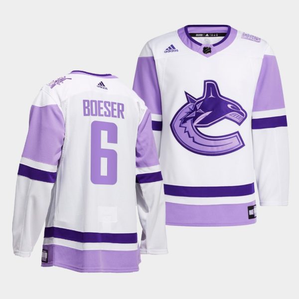 Vancouver Canucks Brock Boeser HockeyFightsCancer White Jersey Vancouver Canucks Brock Boeser HockeyFightsCancer White Jersey