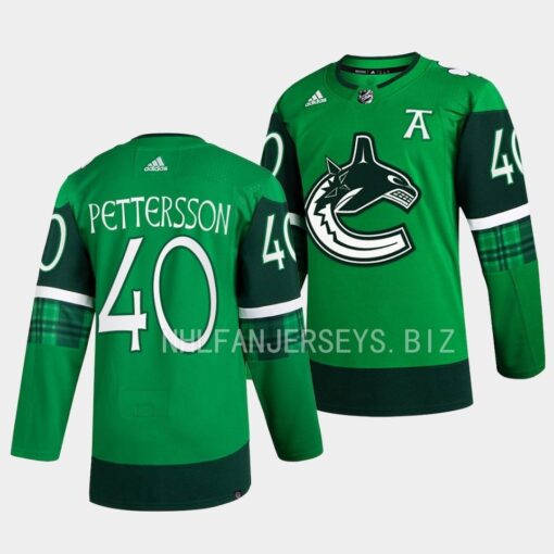 Vancouver Canucks Elias Pettersson 2023 St. Patricks Day Green Jersey