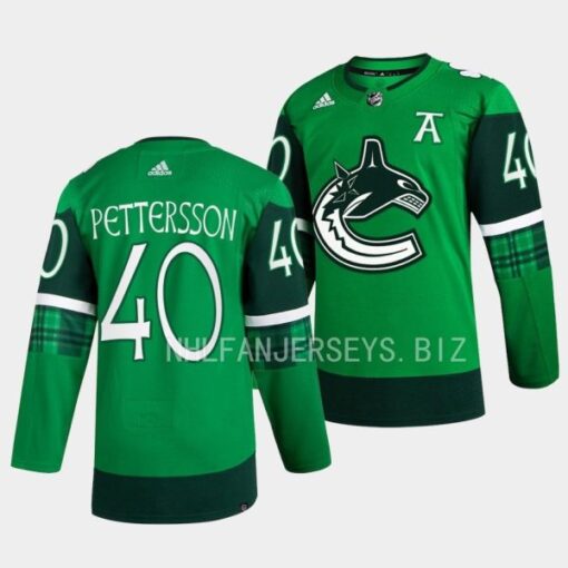 Vancouver Canucks Elias Pettersson 2023 St. Patricks Day Green Jersey