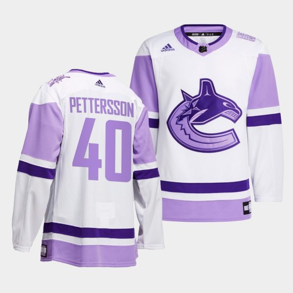 Vancouver Canucks Elias Pettersson HockeyFightsCancer White Jersey Vancouver Canucks Elias Pettersson HockeyFightsCancer White Jersey