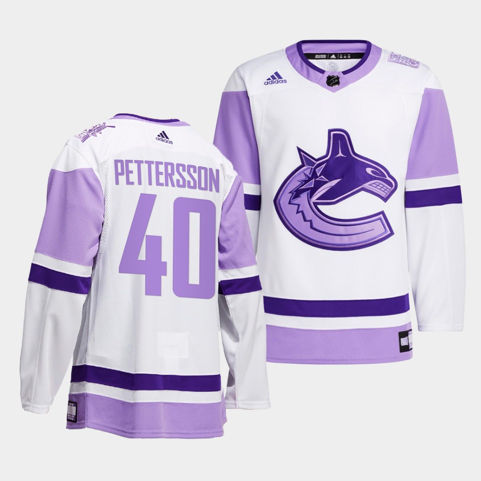 Vancouver Canucks Elias Pettersson HockeyFightsCancer White Jersey Vancouver Canucks Elias Pettersson HockeyFightsCancer White Jersey