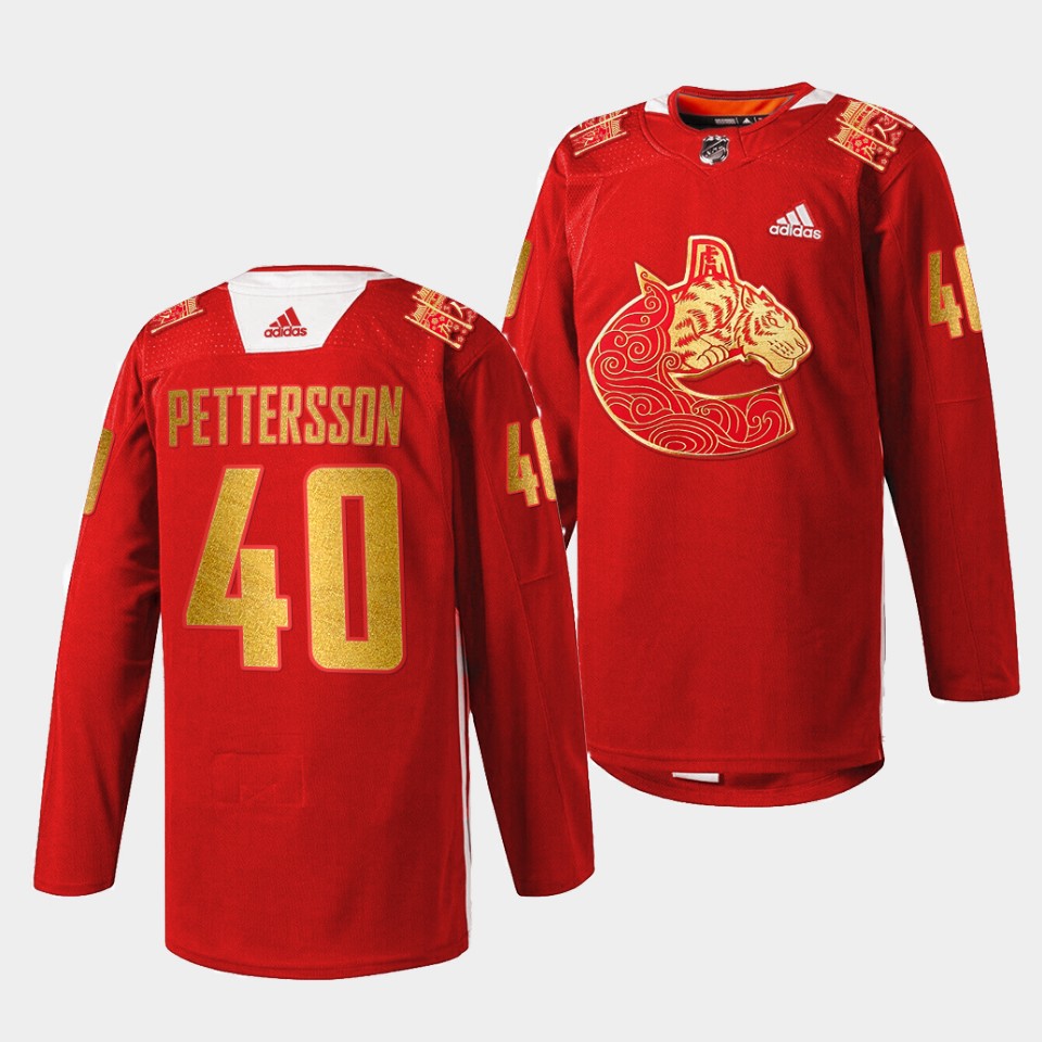 Vancouver Canucks Elias Pettersson Lunar New Year Red Tiger Jersey Vancouver Canucks Elias Pettersson Lunar New Year Red Tiger Jersey