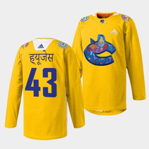 Vancouver Canucks Quinn Hughes Diwali Night Yellow Jersey