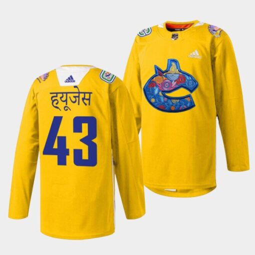 Vancouver Canucks Quinn Hughes Diwali Night Yellow Jersey