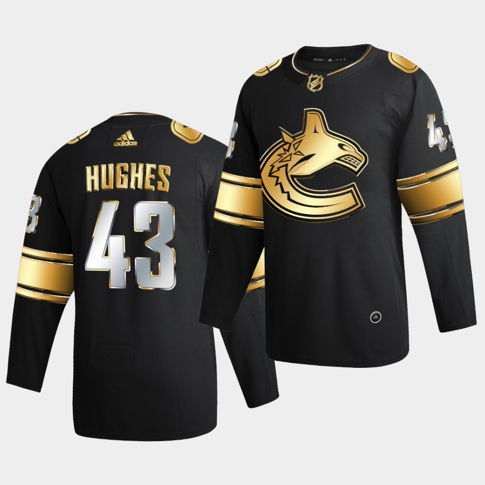 Vancouver Canucks Quinn Hughes Golden Edition Limited Black Jersey Vancouver Canucks Quinn Hughes Golden Edition Limited Black Jersey