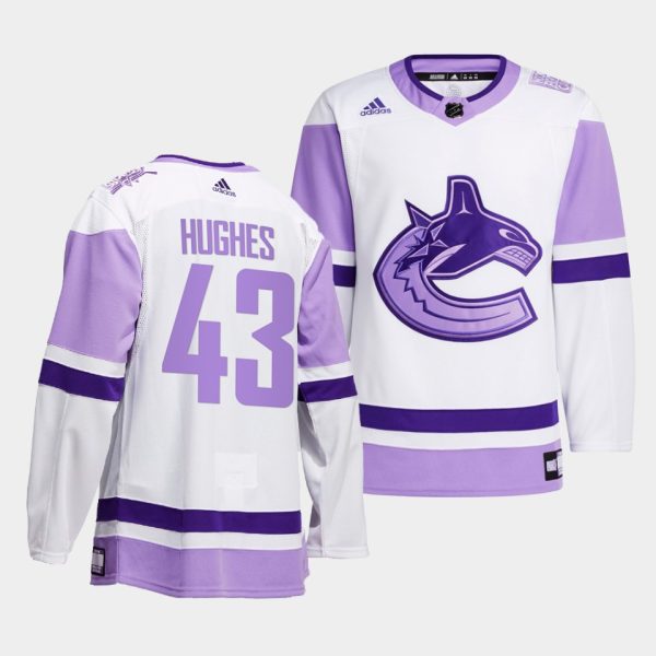 Vancouver Canucks Quinn Hughes HockeyFightsCancer White Jersey Vancouver Canucks Quinn Hughes HockeyFightsCancer White Jersey