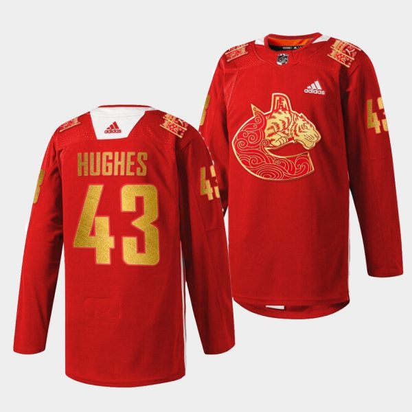 Vancouver Canucks Quinn Hughes Lunar New Year Red Tiger Jersey Vancouver Canucks Quinn Hughes Lunar New Year Red Tiger Jersey
