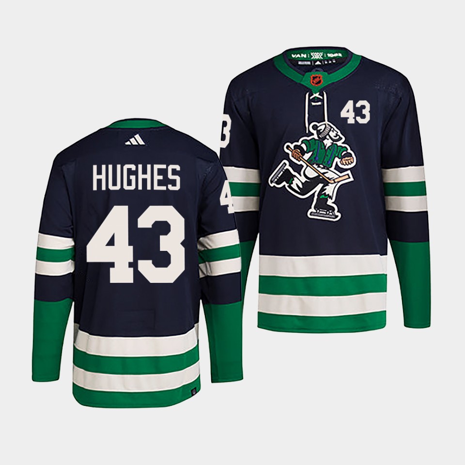 Vancouver Canucks Quinn Hughes Reverse Navy Jersey Vancouver Canucks Quinn Hughes Reverse Navy Jersey