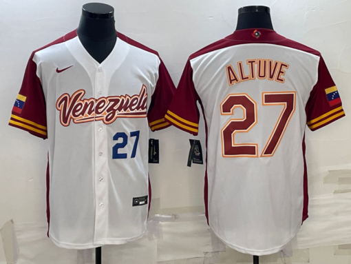 Venezuela Jose Altuve White Navy 2023 World Baseball Classic Jersey