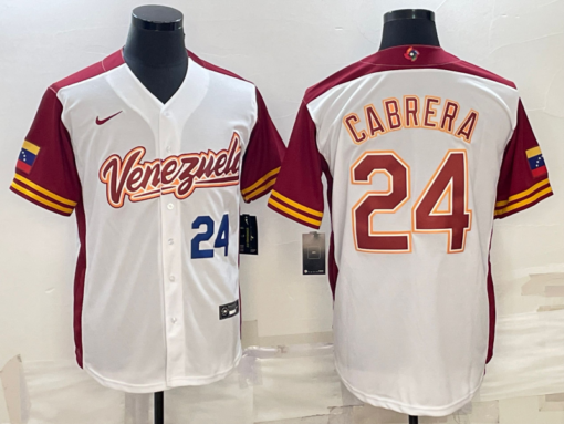 Venezuela Miguel Cabrera White Navy 2023 World Baseball Classic Jersey