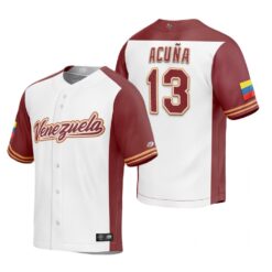 Venezuela Ronald Acuna Jr. White Burgundy Replica 2023 World Baseball Classic Jersey