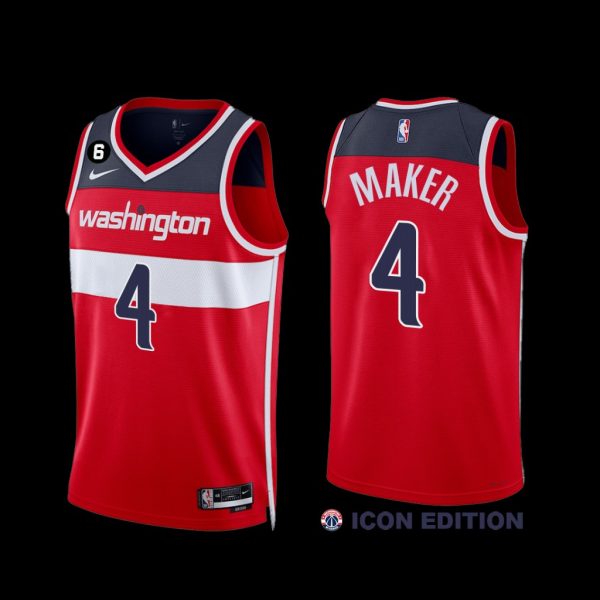 Washington Wizards Makur Maker 2022-23 Icon Edition Jersey Red Washington Wizards Makur Maker 2022-23 Icon Edition Jersey Red